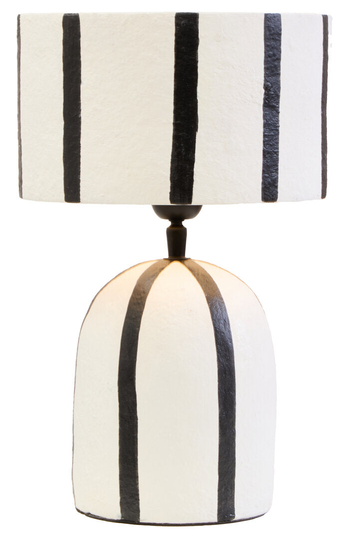 Vellum Black and White Stripe Papier Mache Table Lamp