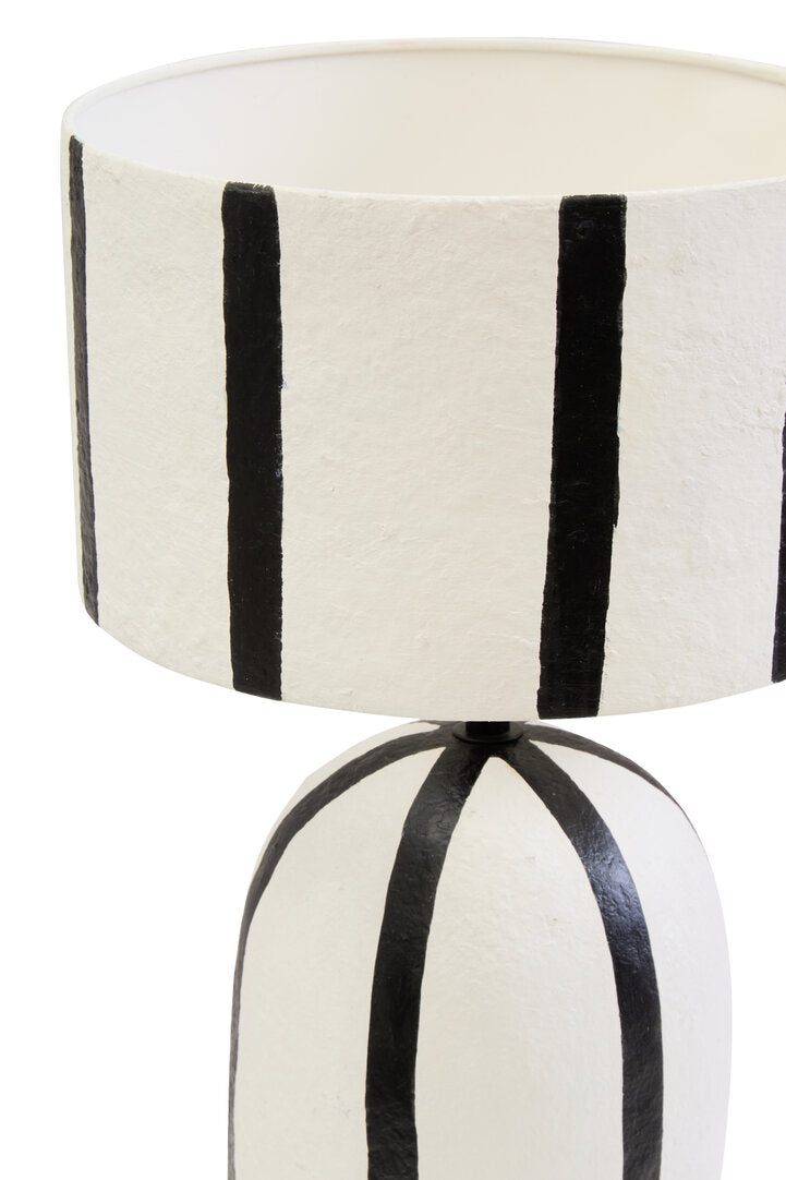 Vellum Black and White Stripe Papier Mache Table Lamp