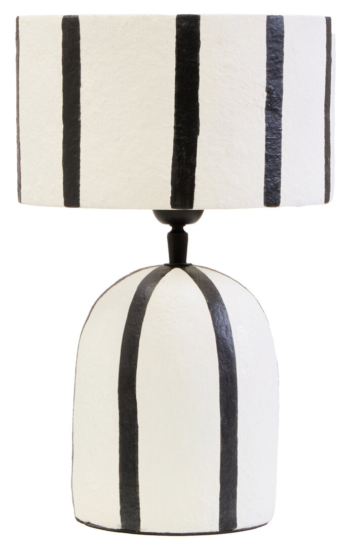Vellum Black and White Stripe Papier Mache Table Lamp