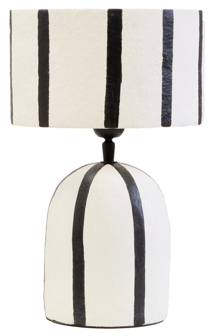 Vellum Black and White Stripe Papier Mache Table Lamp