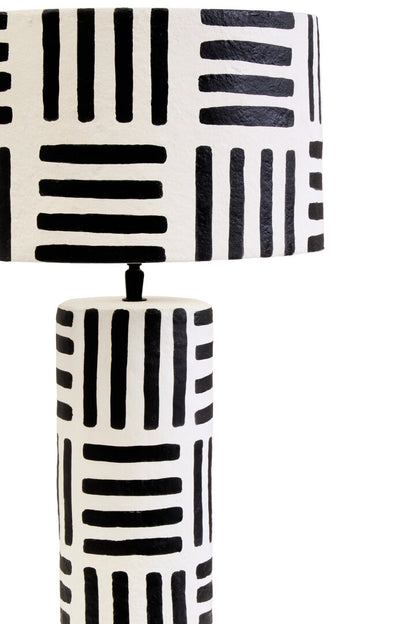 Vellum Black And White Papier Mache Table Lamp with Geometric Lines
