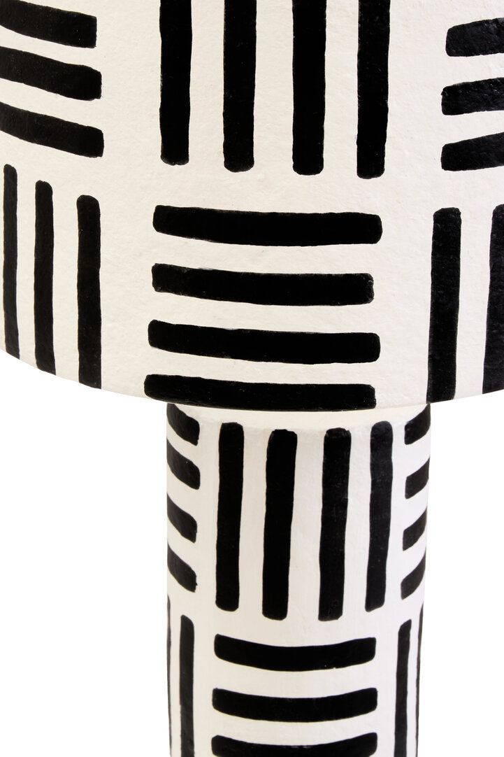 Vellum Black And White Papier Mache Table Lamp with Geometric Lines