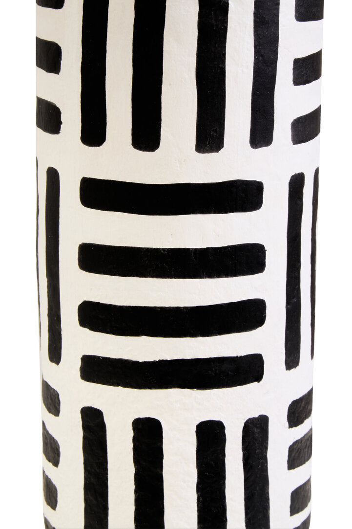 Vellum Black And White Papier Mache Table Lamp with Geometric Lines