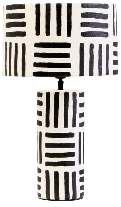 Vellum Black And White Papier Mache Table Lamp with Geometric Lines