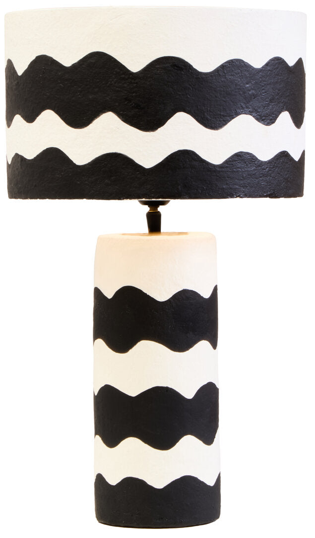 Vellum Black And White Curved Stripe Papier Mache Table Lamp