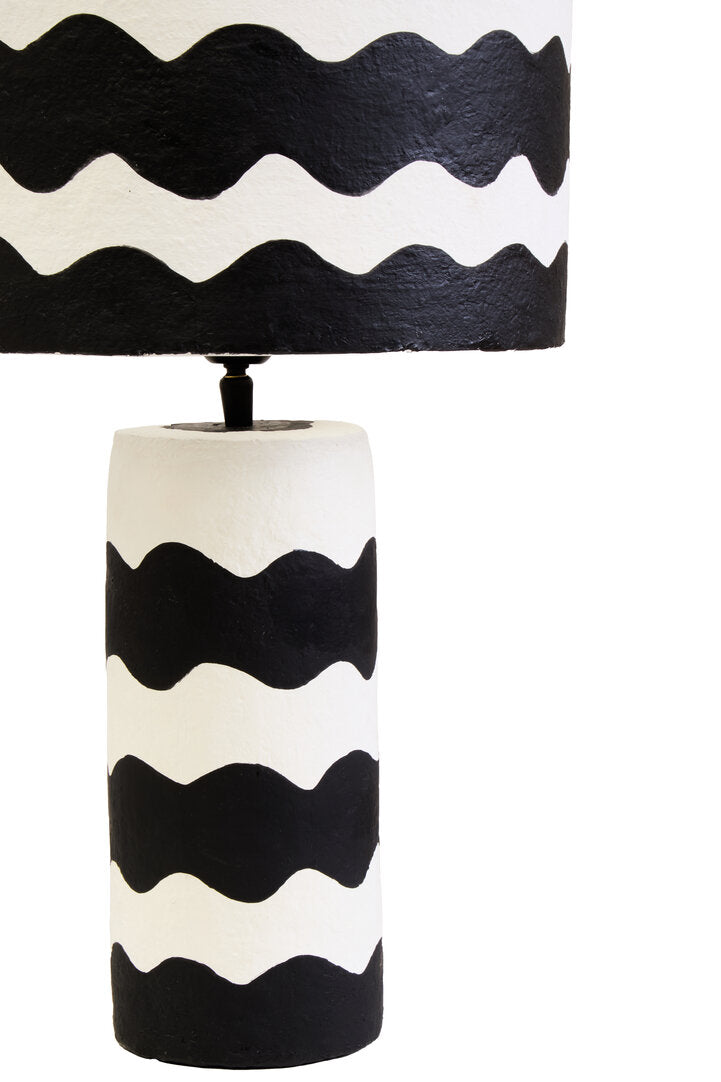 Vellum Black And White Curved Stripe Papier Mache Table Lamp