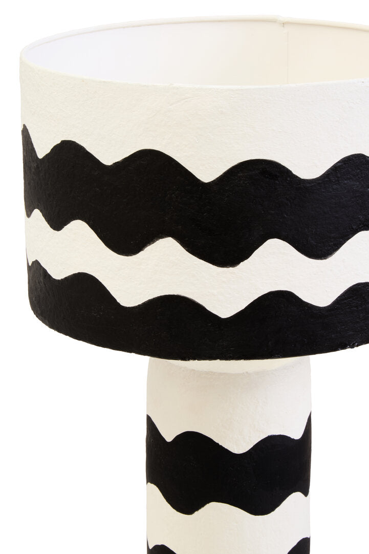 Vellum Black And White Curved Stripe Papier Mache Table Lamp