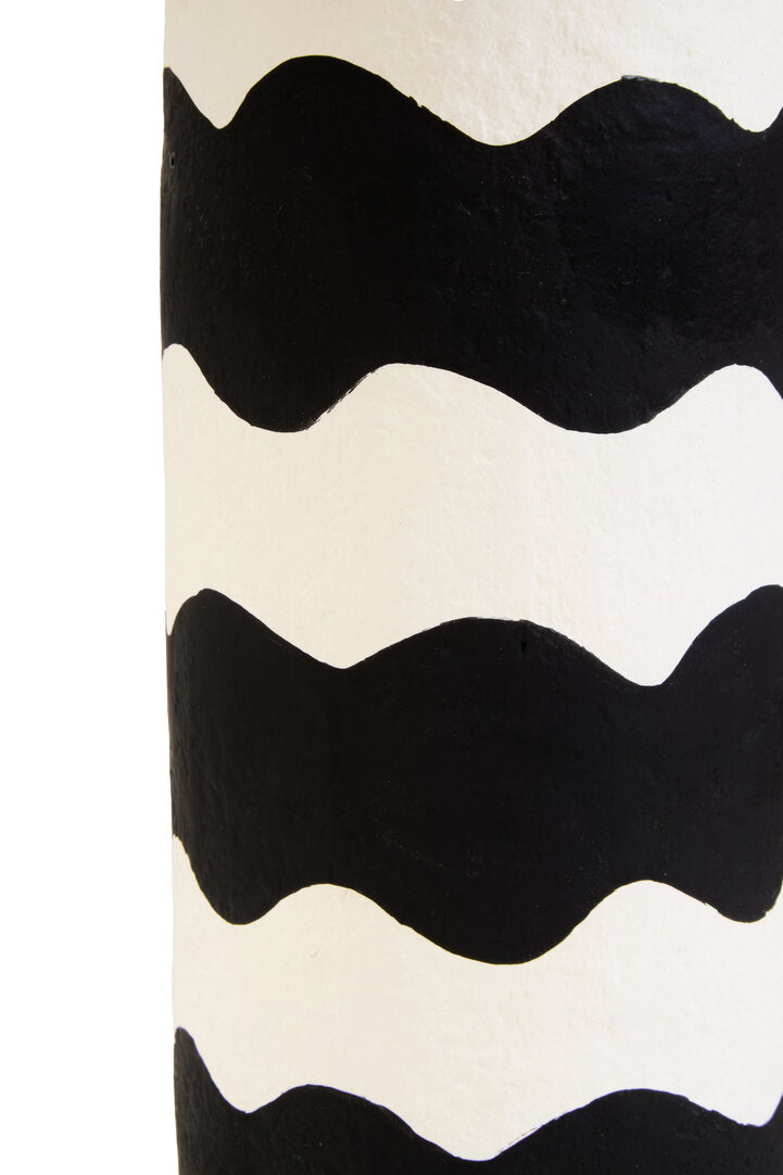 Vellum Black And White Curved Stripe Papier Mache Table Lamp