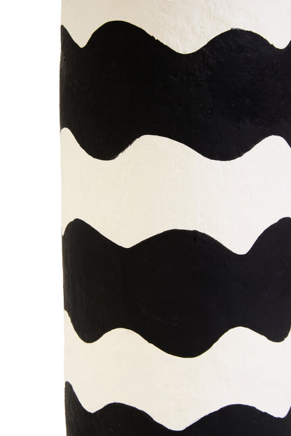 Vellum Black And White Curved Stripe Papier Mache Table Lamp