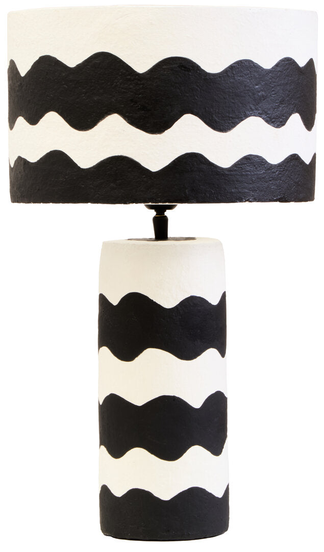 Vellum Black And White Curved Stripe Papier Mache Table Lamp