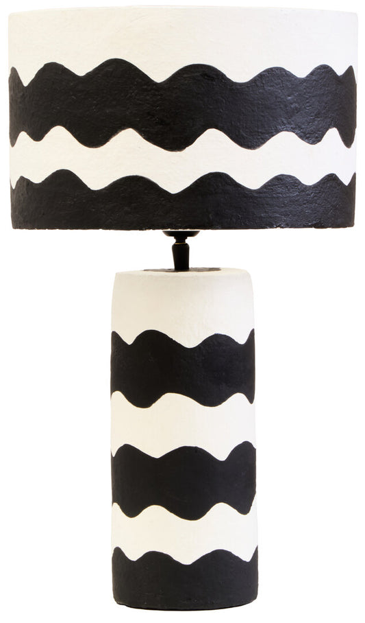 Vellum Black And White Curved Stripe Papier Mache Table Lamp