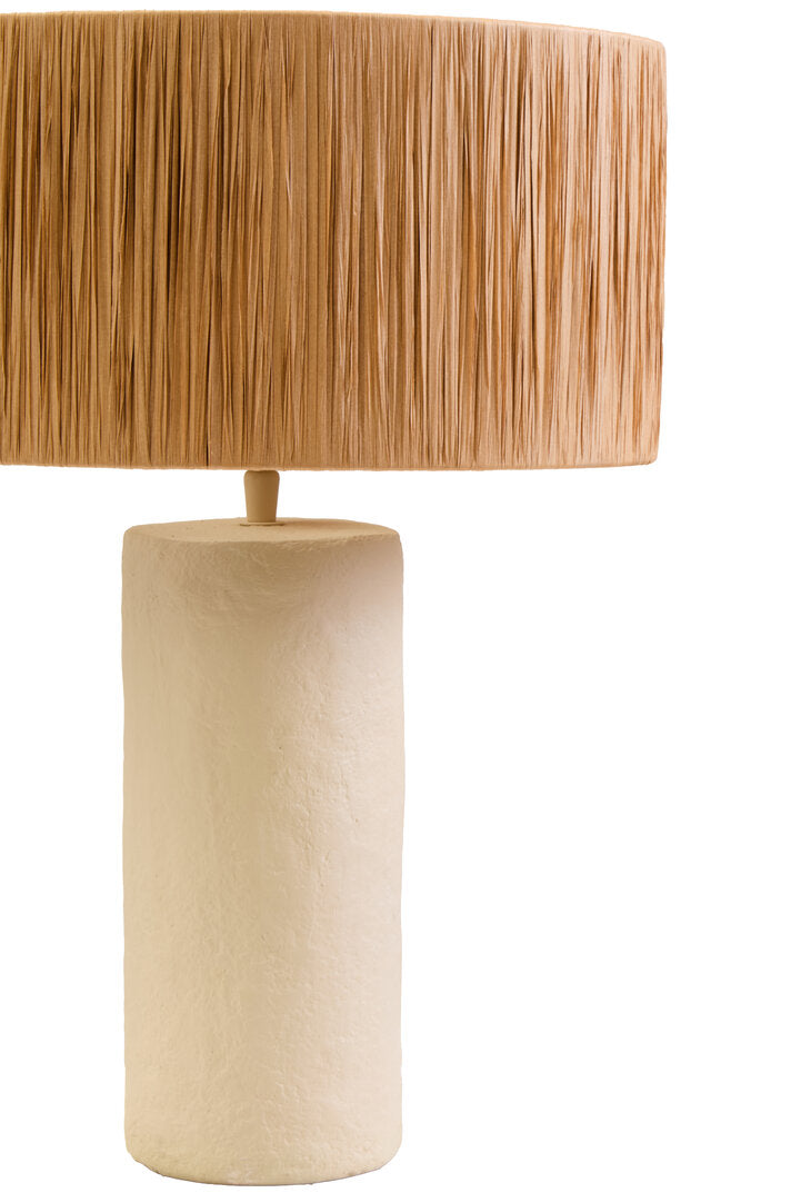 Vellum Natural Papier Mache Table Lamp With Natural Raffia Shade
