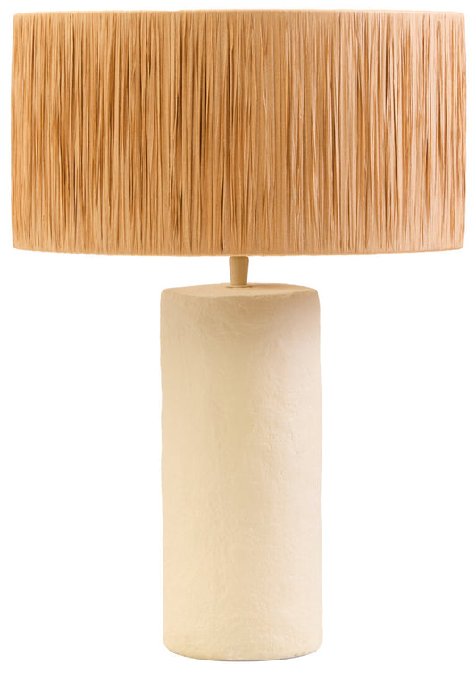 Vellum Natural Papier Mache Table Lamp With Natural Raffia Shade
