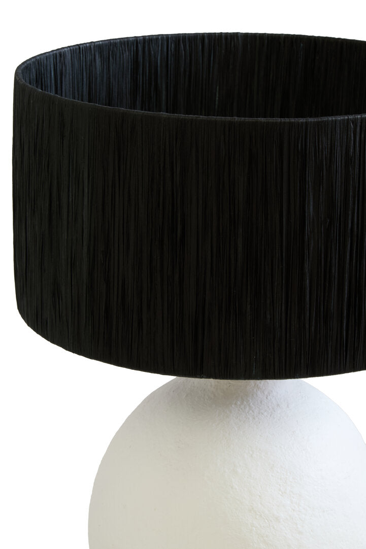 Vellum White Papier Mache Table Lamp With Black Raffia Shade