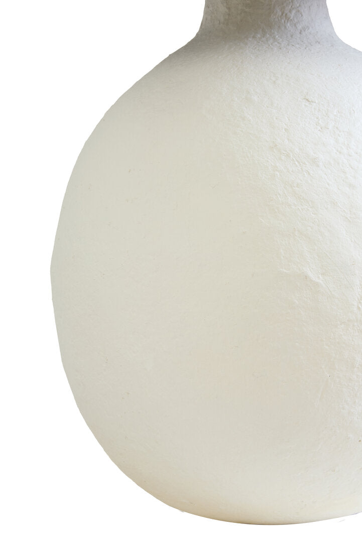 Vellum White Papier Mache Table Lamp With Black Raffia Shade