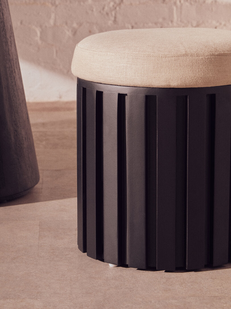 Sicily Black Mango Wood and Cream Linen Stool