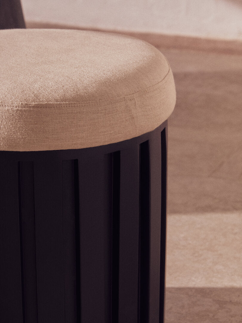 Sicily Black Mango Wood and Cream Linen Stool