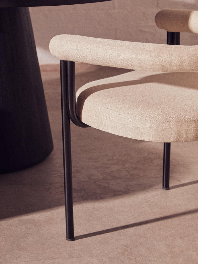 Sicily Cream Texture Linen Dining Chair with Black Metal Frame