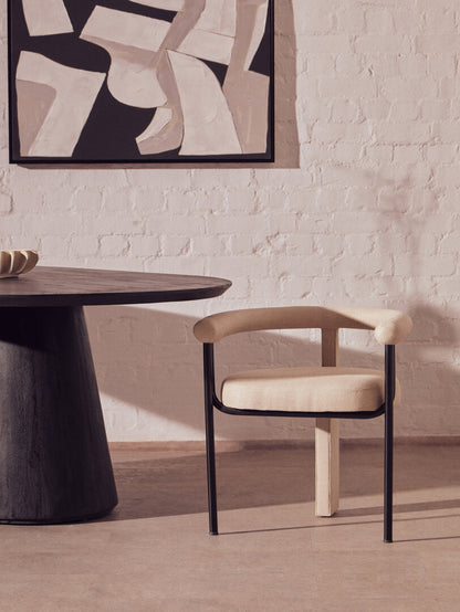 Sicily Cream Texture Linen Dining Chair with Black Metal Frame