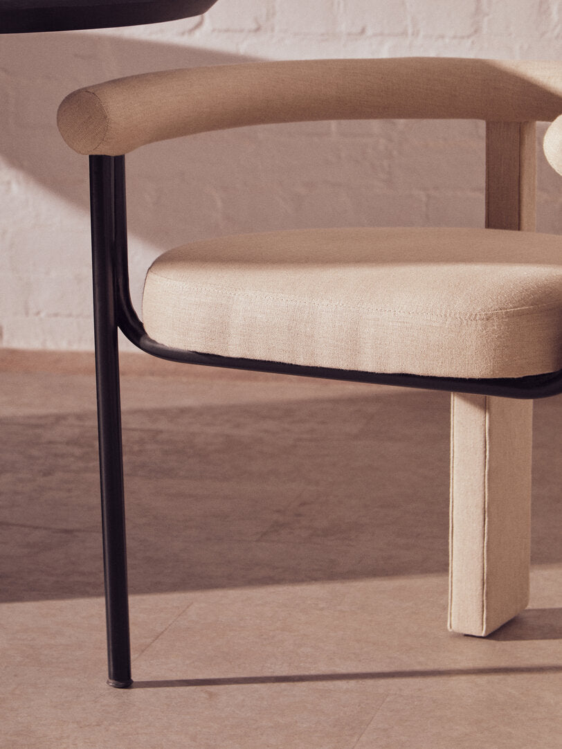 Sicily Cream Texture Linen Dining Chair with Black Metal Frame