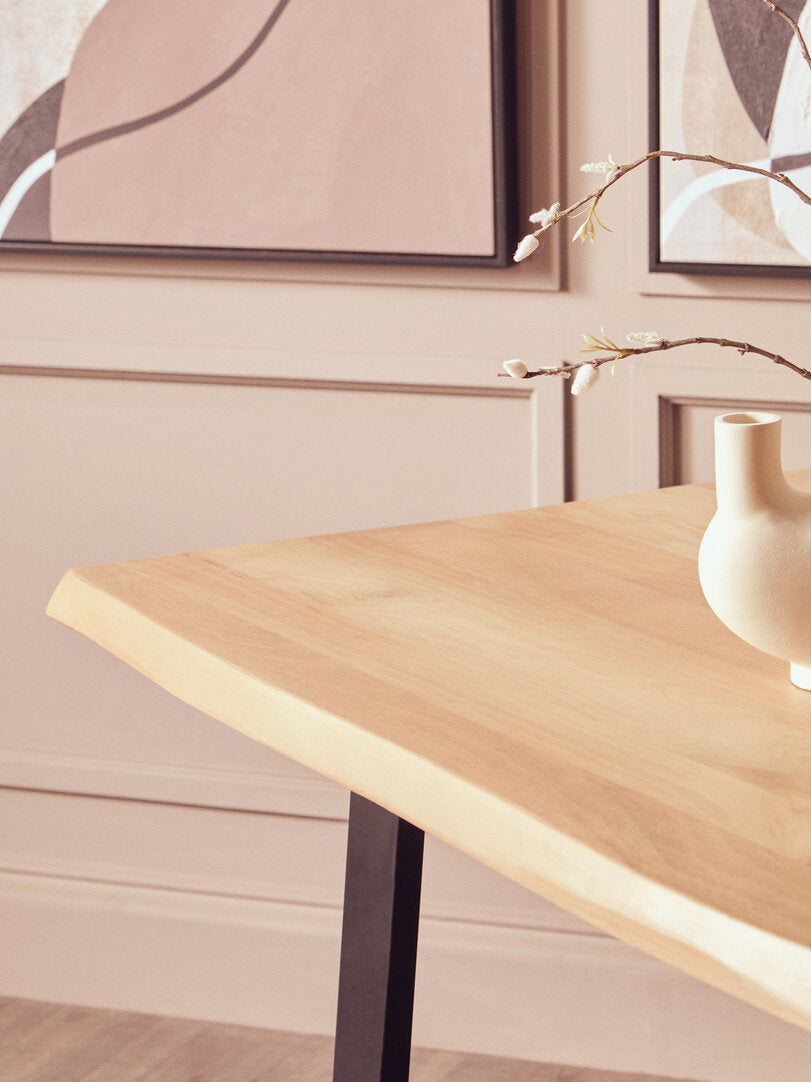 Uno Mango Wood Live Edge Black Metal legs Dining Table