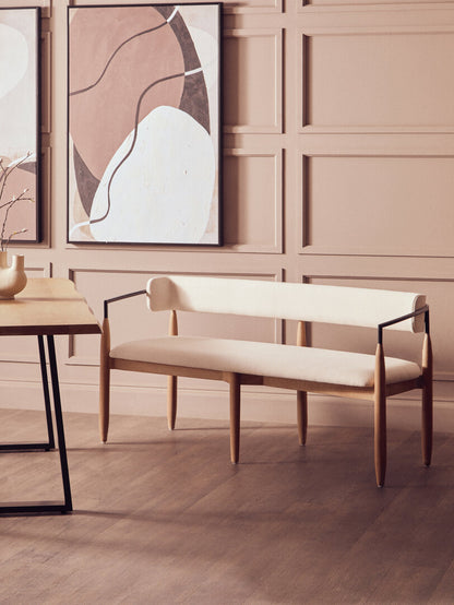 Uno Cream Textured Fabric Dining Bench with Wood Frame