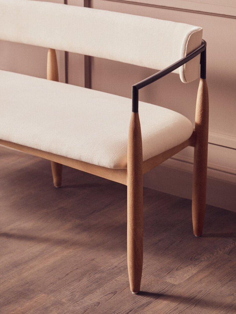 Uno Cream Textured Fabric Dining Bench with Wood Frame