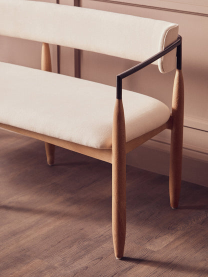 Uno Cream Textured Fabric Dining Bench with Wood Frame