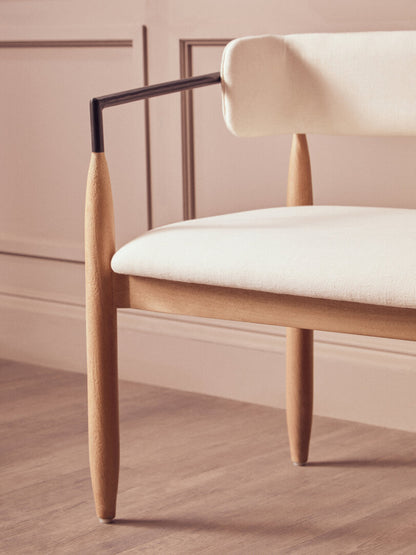 Uno Cream Textured Fabric Dining Bench with Wood Frame