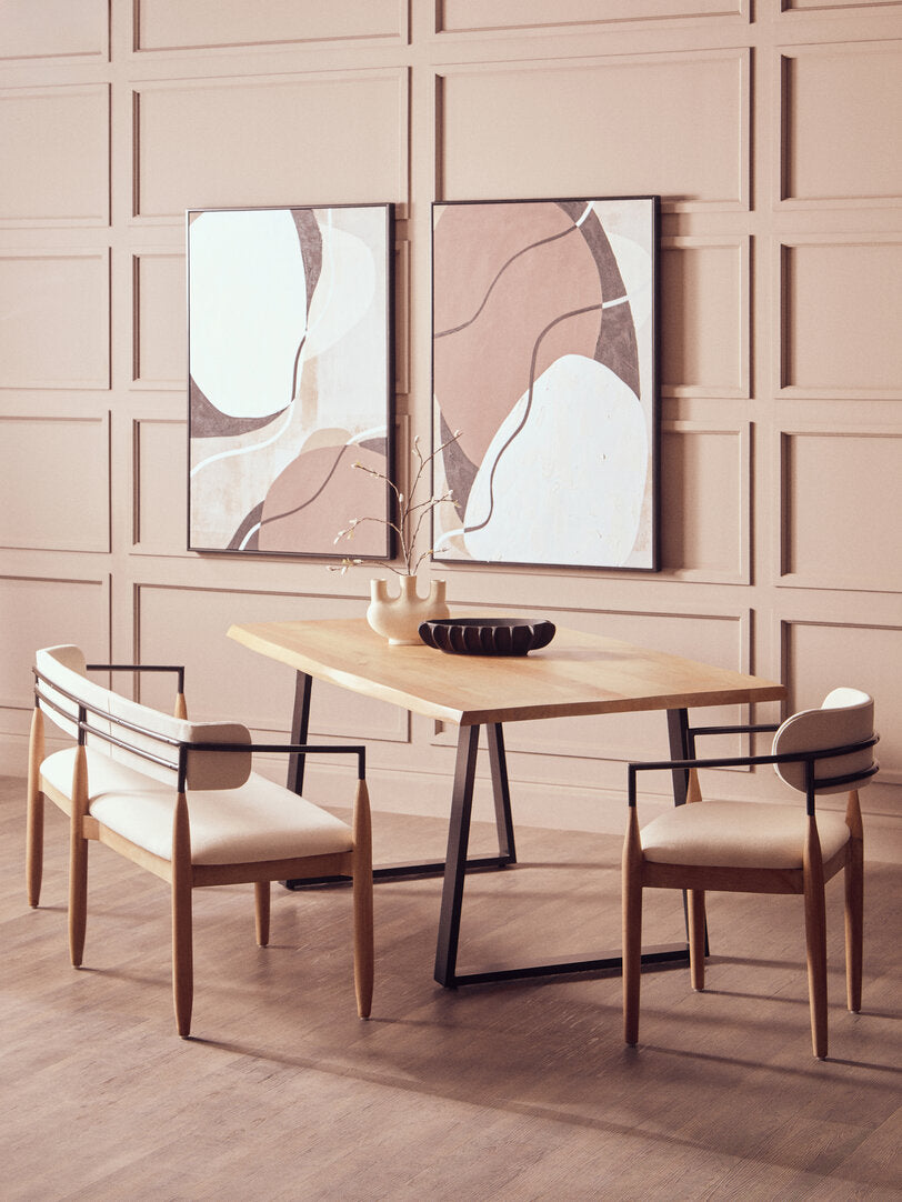 Uno Cream Textured Fabric Dining Bench with Wood Frame