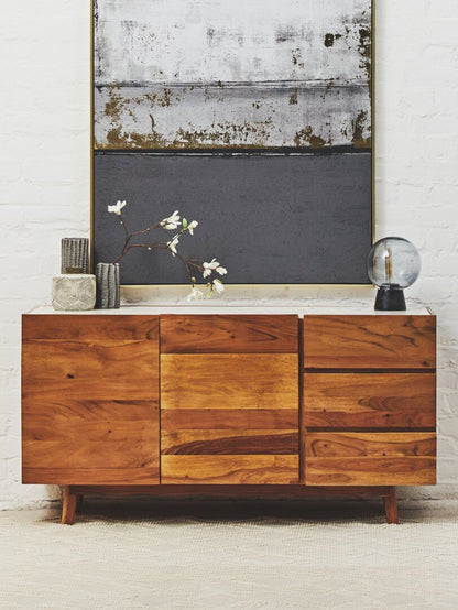 Crara 3 Drawer White Marble Sideboard