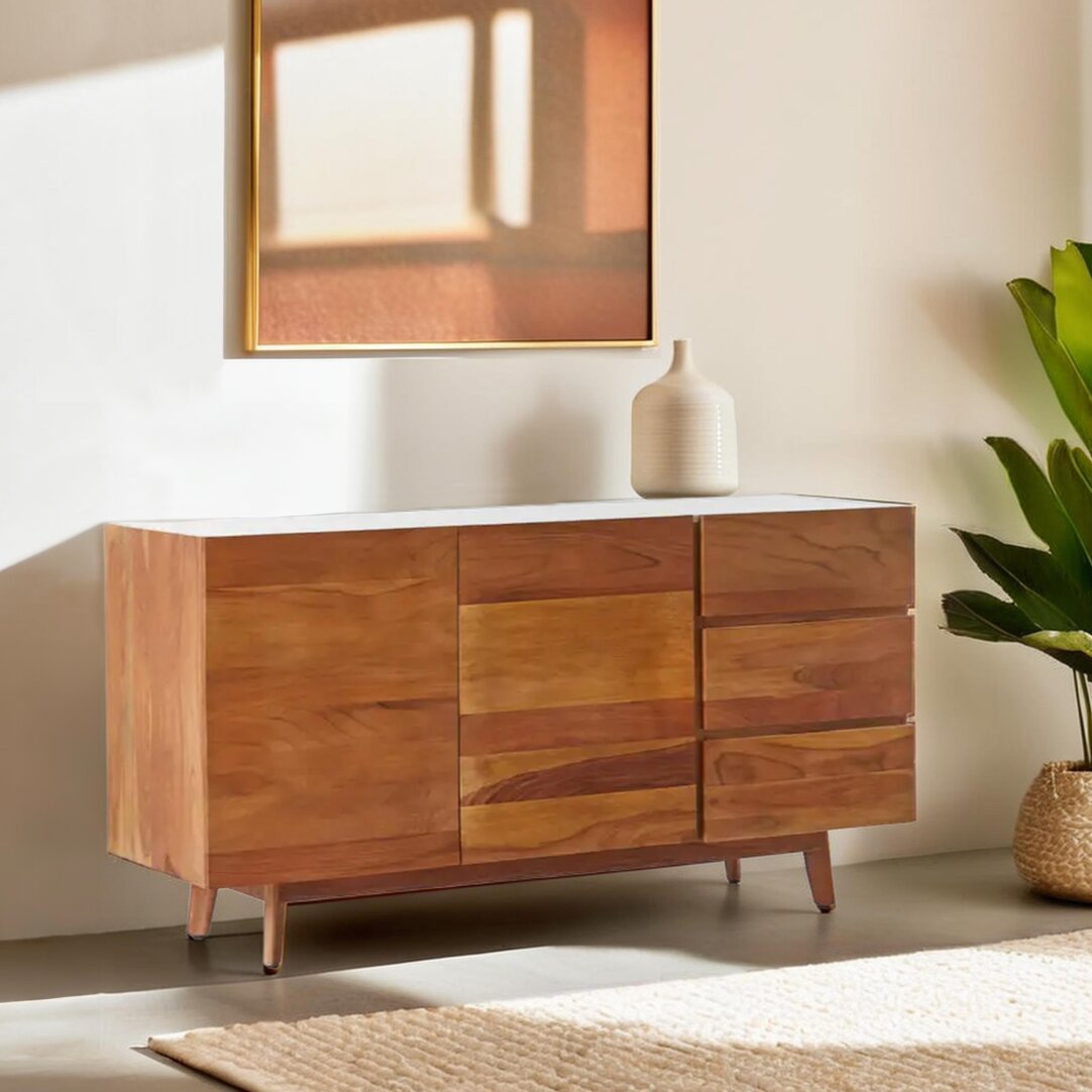 Crara 3 Drawer White Marble Sideboard
