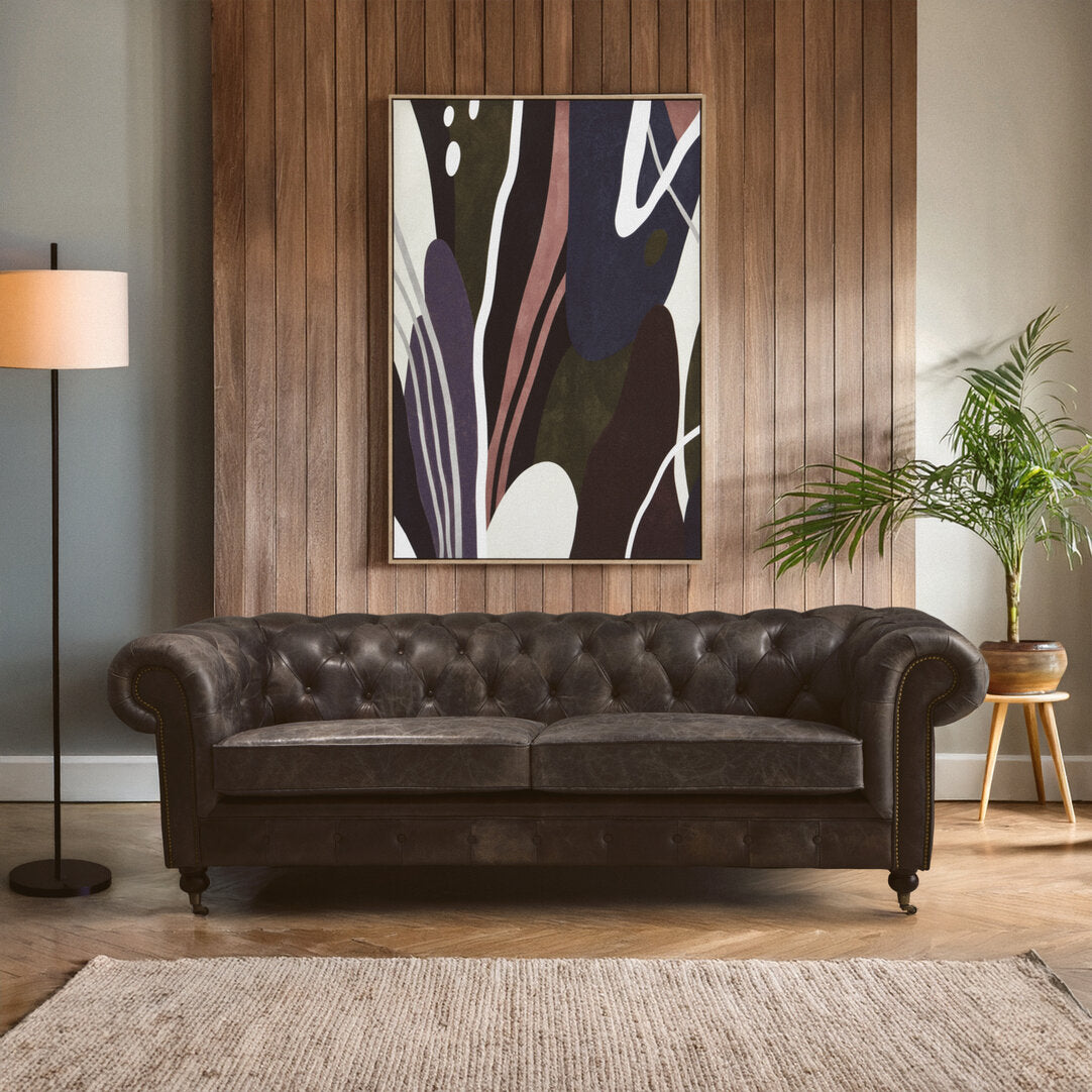 Noble Dark Grey Brown Leather Chesterfield 3 Seat Sofa