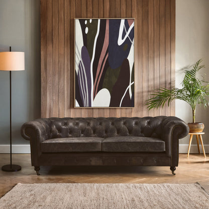 Noble Dark Grey Brown Leather Chesterfield 3 Seat Sofa