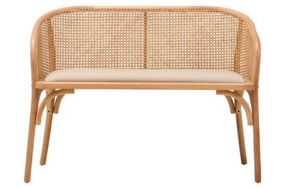 Pacific Natural Cane and Beech Wood Bench with Backrest