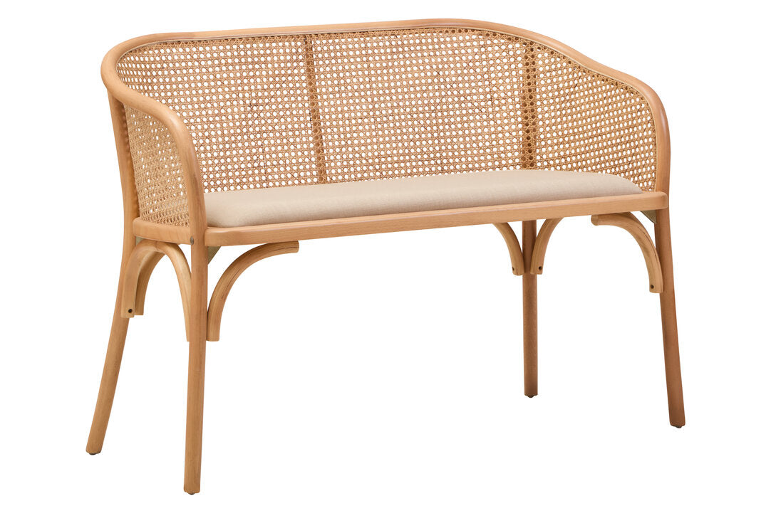 Pacific Natural Cane and Beech Wood Bench with Backrest