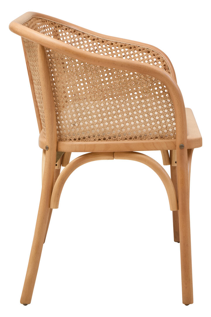 Pacific Natural Cane and Beech Wood Bench with Backrest