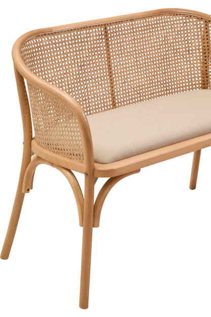 Pacific Natural Cane and Beech Wood Bench with Backrest