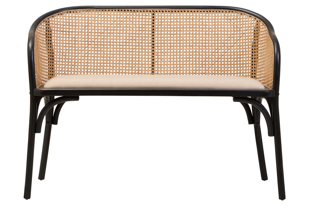 Pacific Natural Cane Bench with Black Beech Wood Frame