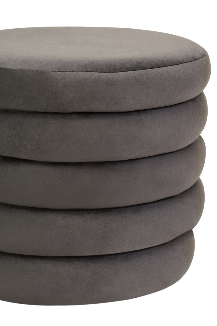 Athena Graphite Velvet Round Footstool