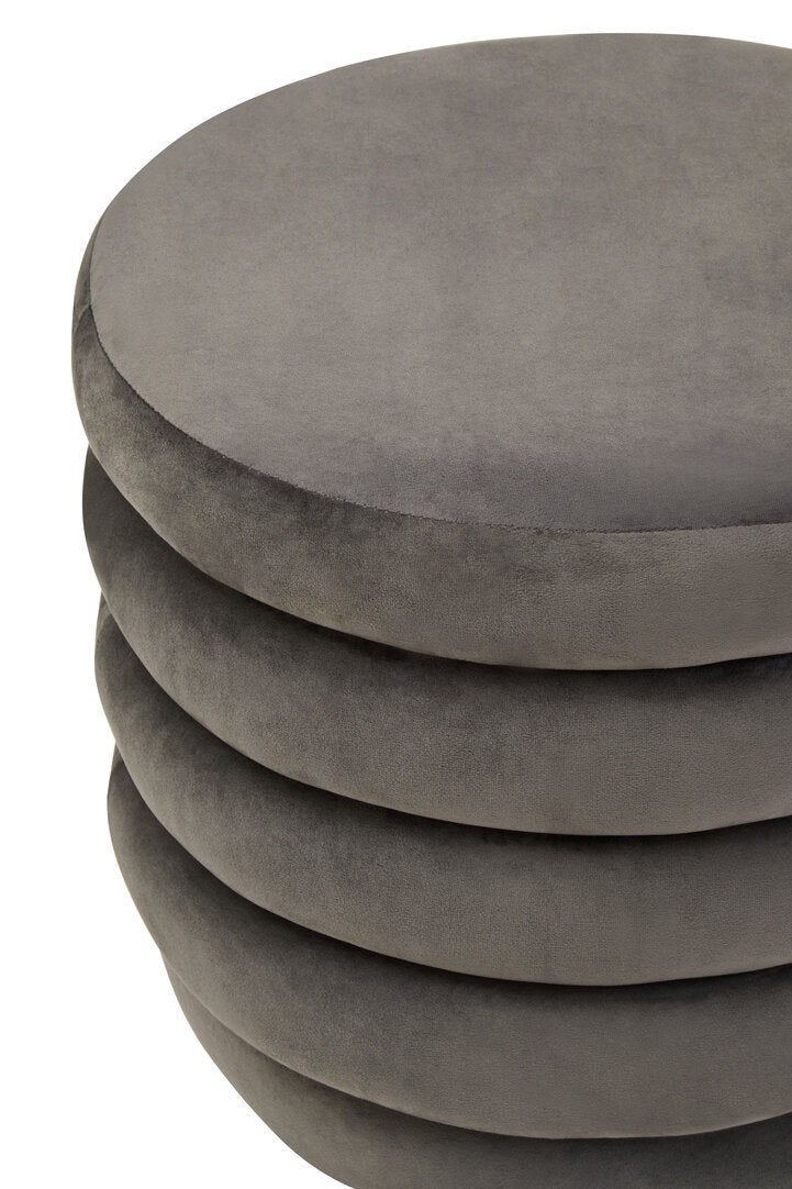 Athena Graphite Velvet Round Footstool