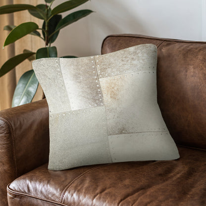 Azure Grey Hair on Leather Patchwork Cushion