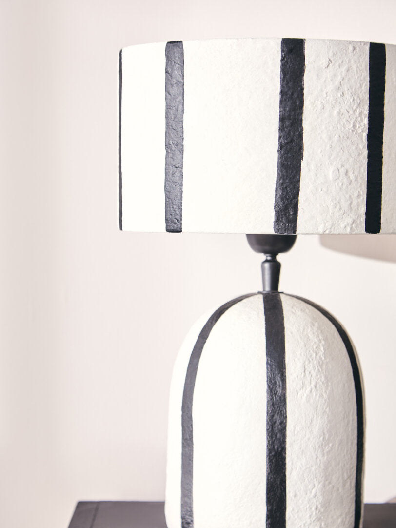 Vellum Black and White Stripe Papier Mache Table Lamp