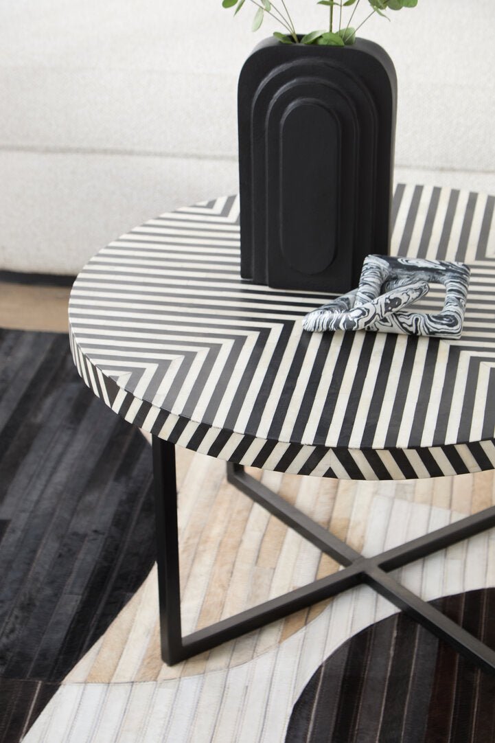 Indie Bone Inlay Coffee Table with Metal Legs