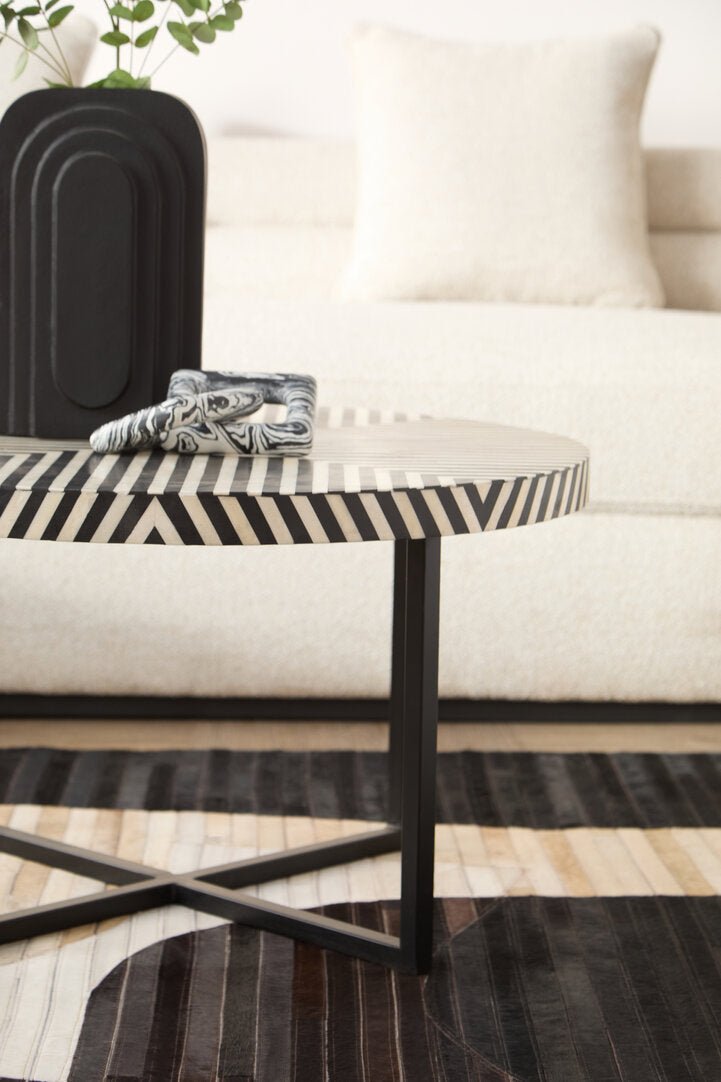 Indie Bone Inlay Coffee Table with Metal Legs