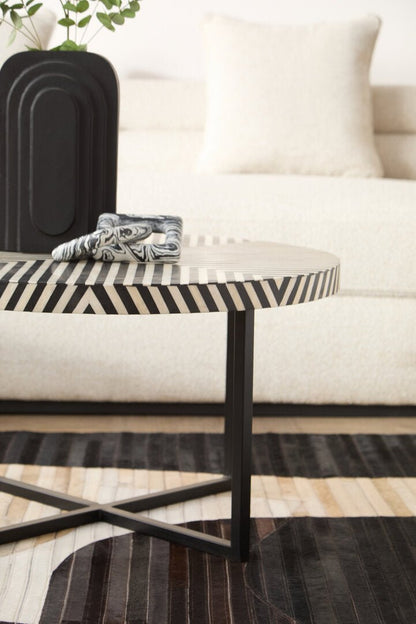 Indie Bone Inlay Coffee Table with Metal Legs