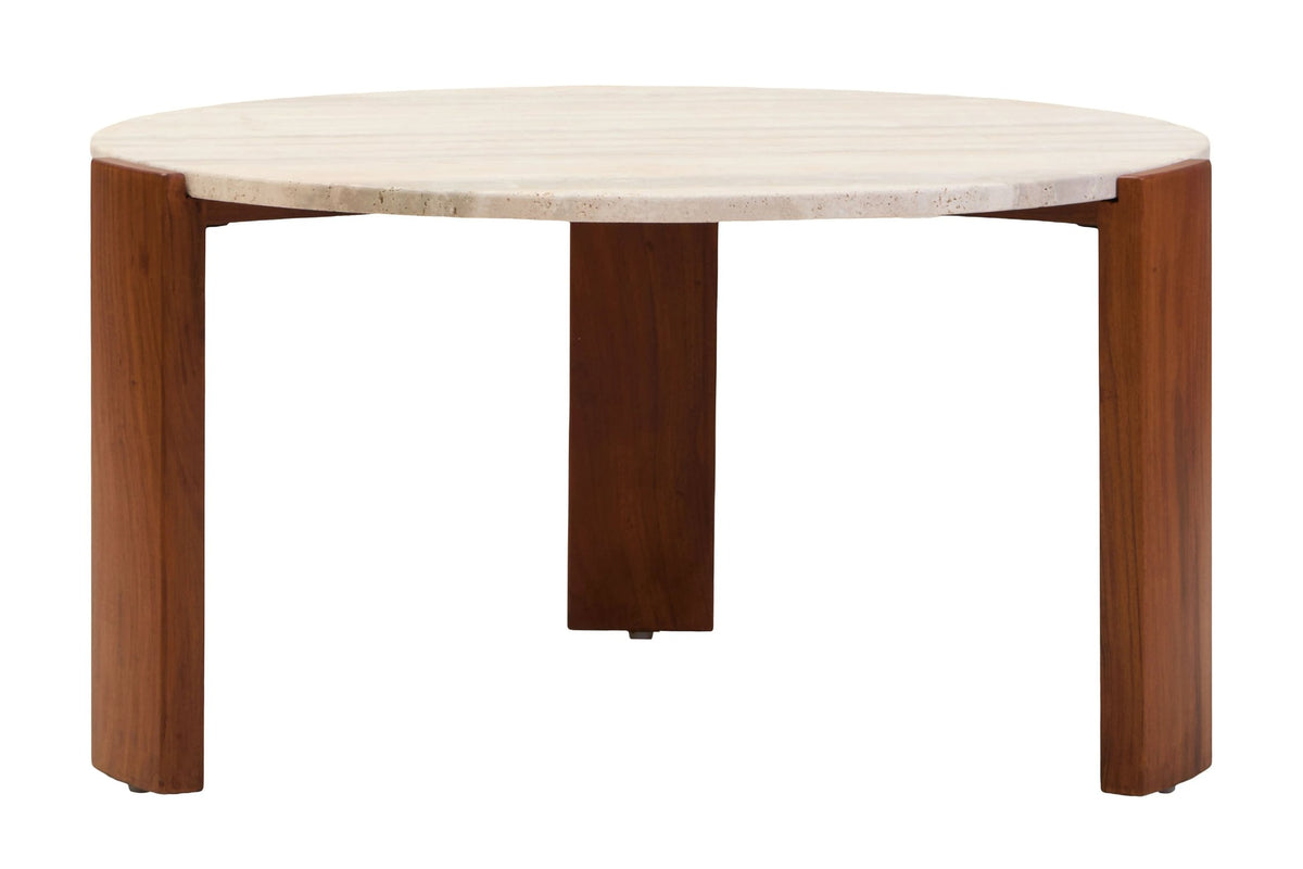 Iberia Travertine and Acacia Wood Large Coffee Table