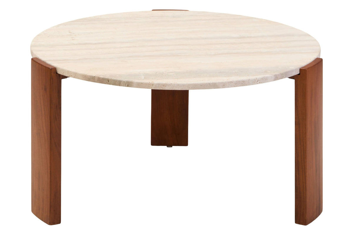 Iberia Travertine and Acacia Wood Large Coffee Table