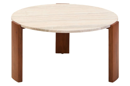 Iberia Travertine and Acacia Wood Large Coffee Table