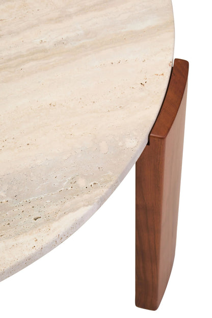 Iberia Travertine and Acacia Wood Large Coffee Table